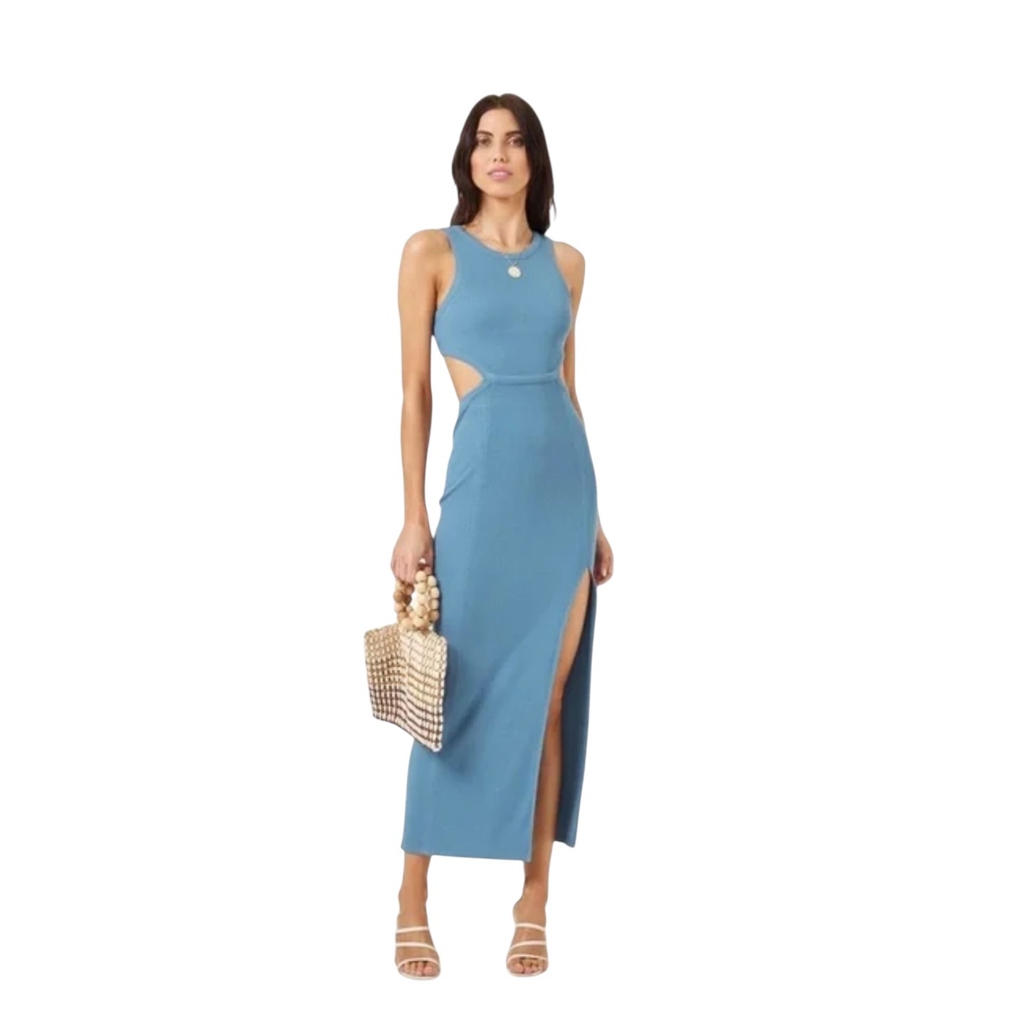 Nwt! L*Space Charli Micro Ribbed Cut Out Dress In Offshore - Size Large